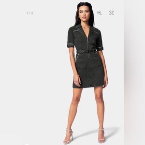 BEBE RHINESTONE TRIM DENIM DRESS